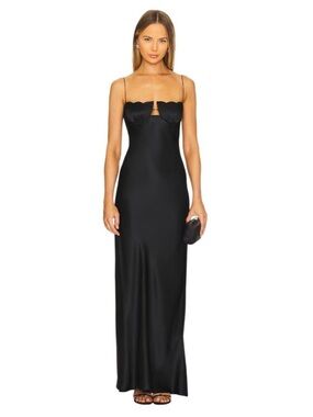 Anna October Tulip Cup Maxi Dress in Black Satin Tie Strap Viral NEW Size Large